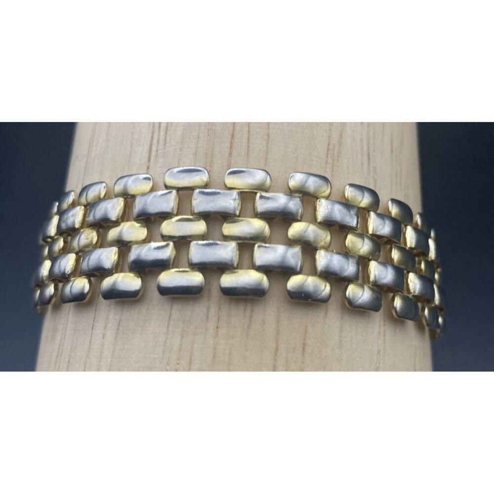 Vintage Bracelet Gold Plated Strap Maillon Brick Link 7.25" x 5/8" LOOK READ - Picture 8 of 12
